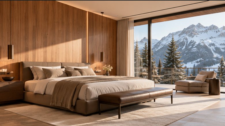 Chambre du Chalet Mont d’Arbois ouverte sur la montagne