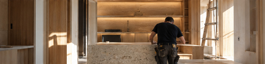 Artisan réalisant un élément en pierre sur le chantier